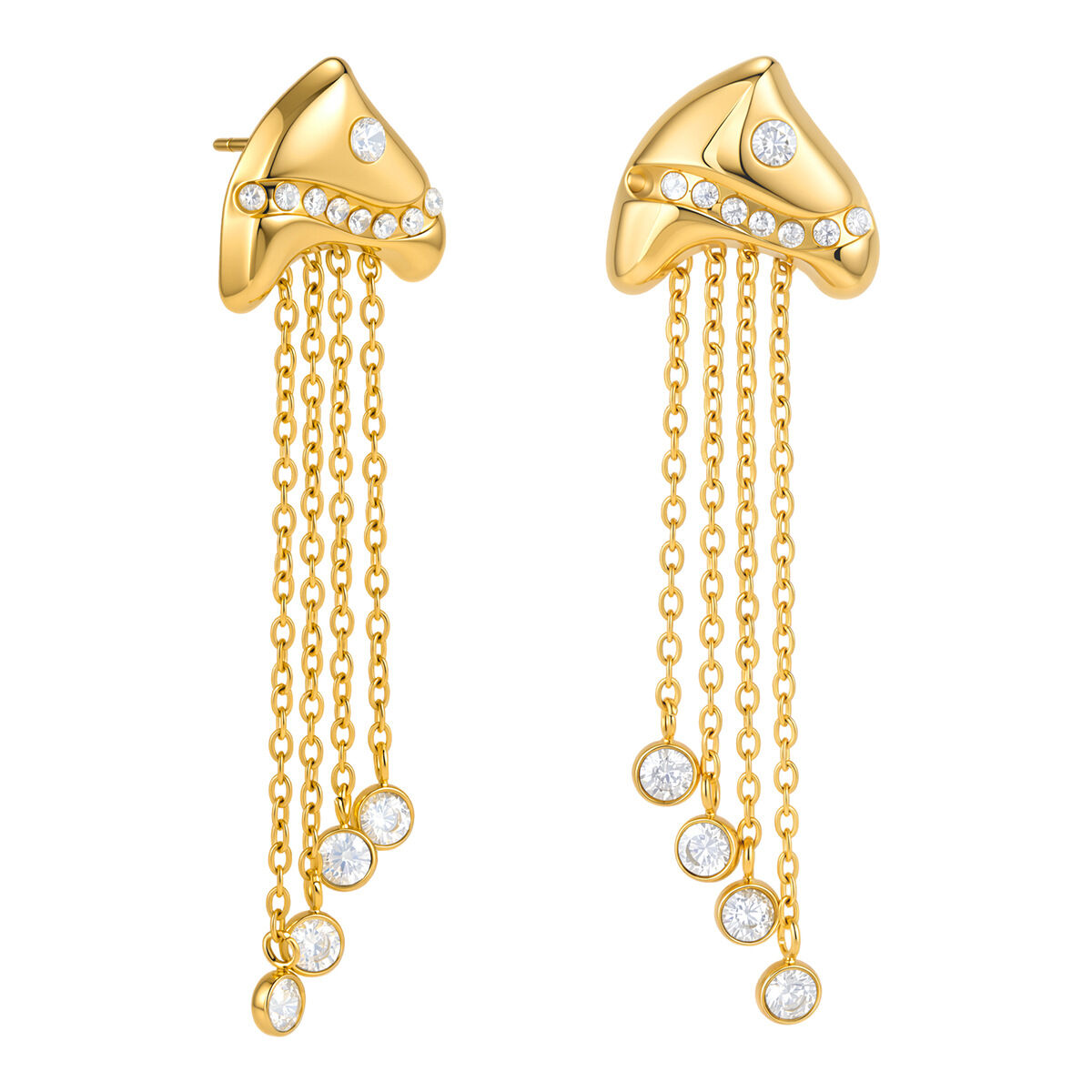 Vacation Tassel Fish Stainless Steel Waterproof Gold Color Zircon Women's Dangle Earrings h5 Picture5