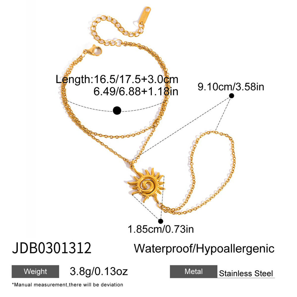 Retro Sun Edelstahl wasserdichte goldfarbene Damen-Handkette
