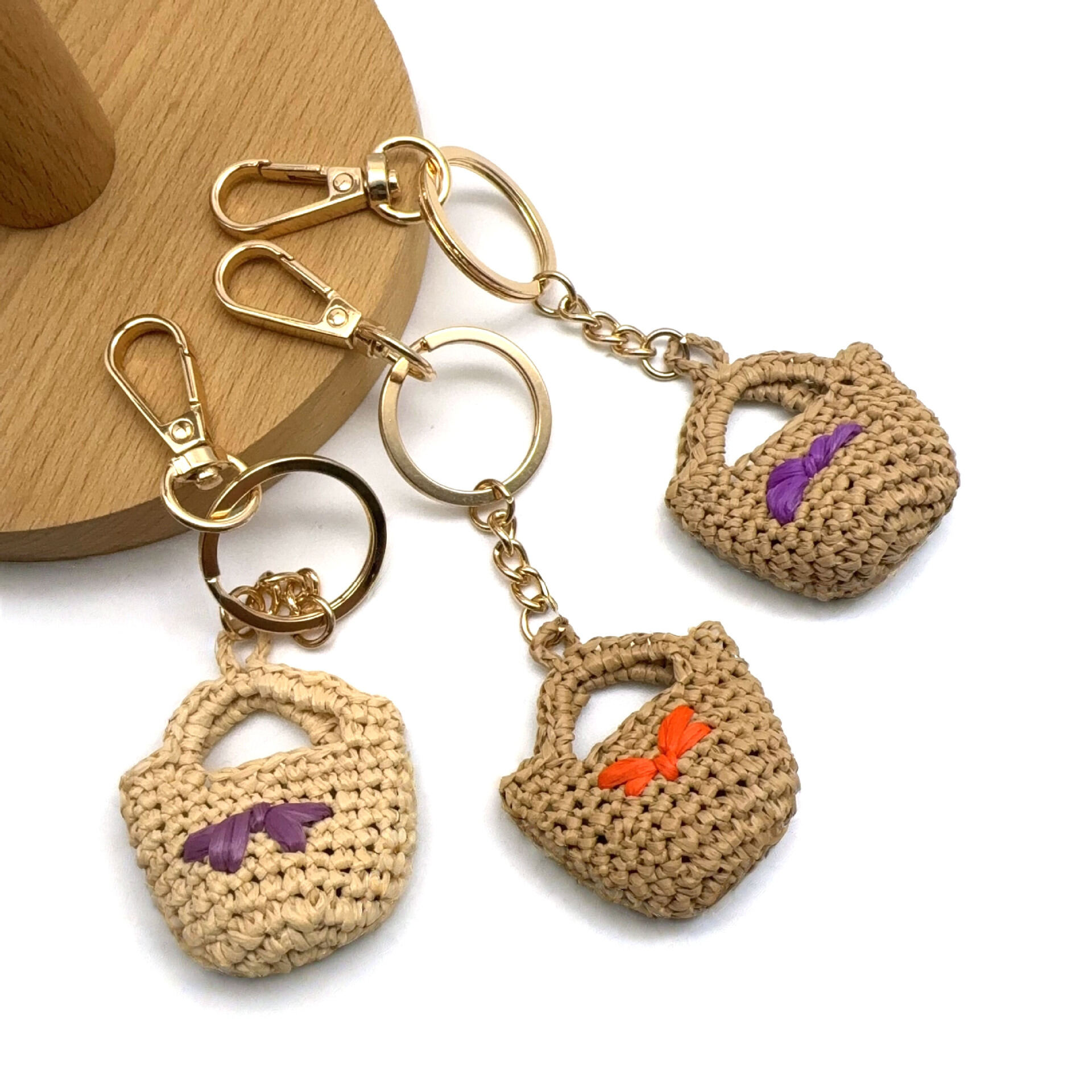 Simple Series Daily Bow Knot Woven Raffia Keychain Bag Charms