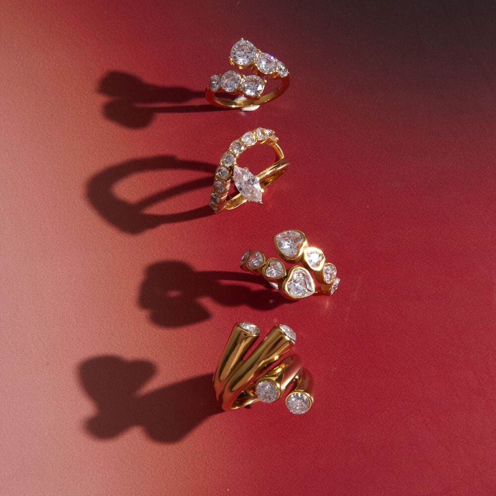 Irregular Shape Stainless Steel Waterproof Gold Color Zircon Women's Gemstone Rings h5Picture2