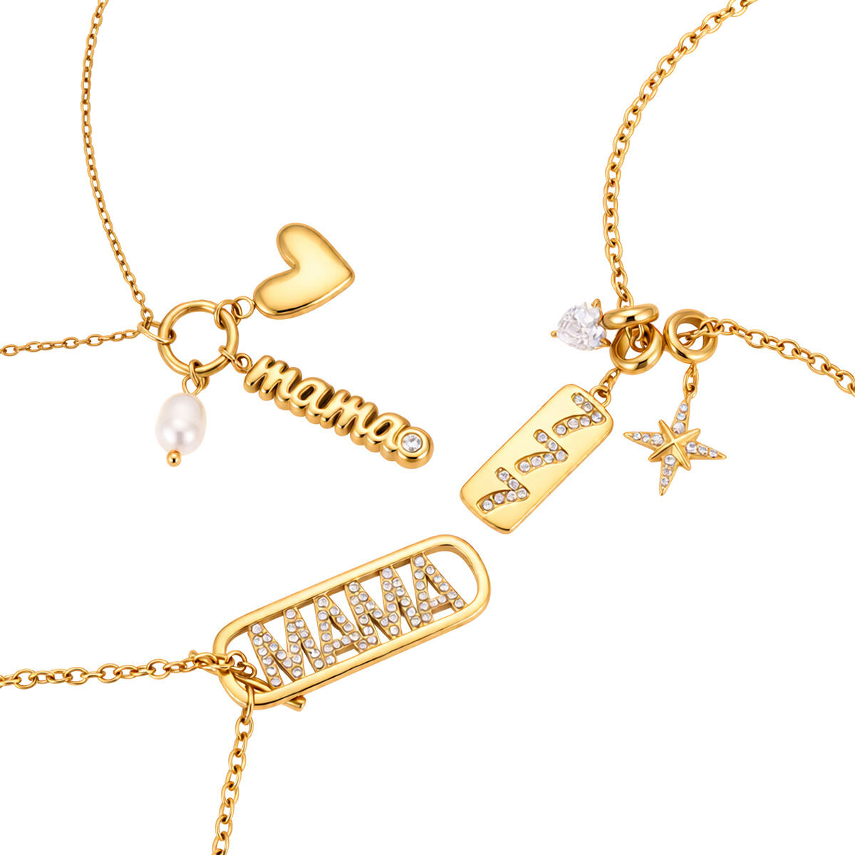 Simple Letter Heart Stainless Steel Waterproof Gold Color Rhinestone Women's Pendant Necklaces h5 Picture5
