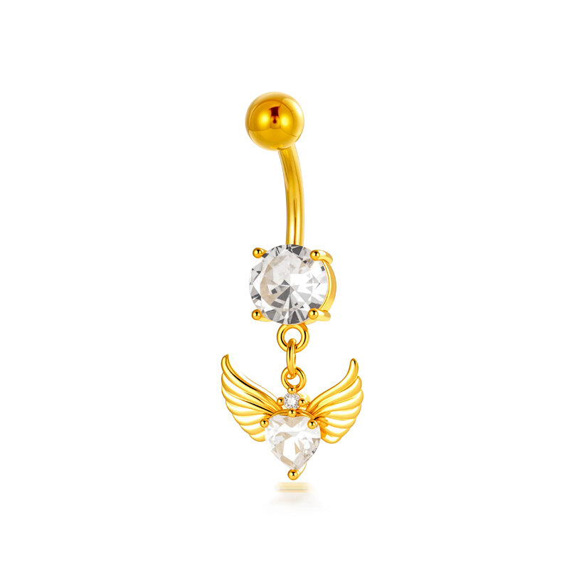 Luxuriöses, schlichtes Herz-Blatt-Bauchnabelpiercing in Kupfer-Gold-Farbe mit Zirkonia h5