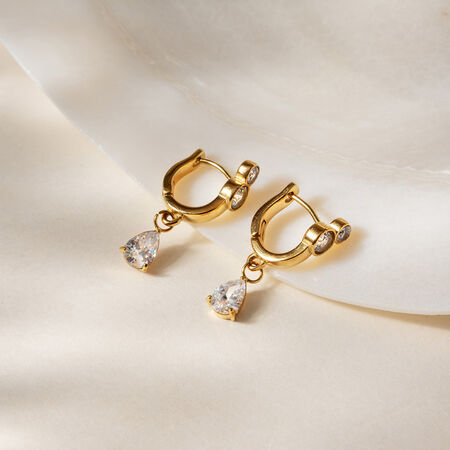 Simple Droplet Stainless Steel Waterproof Gold Color Zircon Women's Drop Earrings 2
