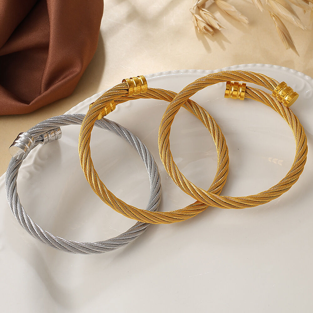 Simple Irregular Shape Stainless Steel Waterproof   Gold Color  Women's  Bangles 2
