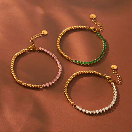 Pulseras de cadena para mujer de acero inoxidable, impermeables, color dorado y con circonitas, de la serie Simple Daily Beads.