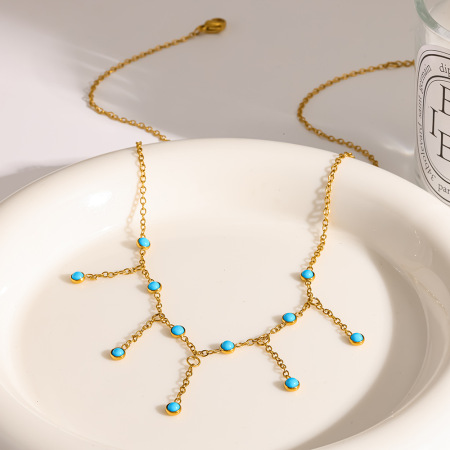 Ethnic Bohemian Tassel Geometric Shape Stainless Steel Waterproof Gold Color Women's Pendant Necklaces 2