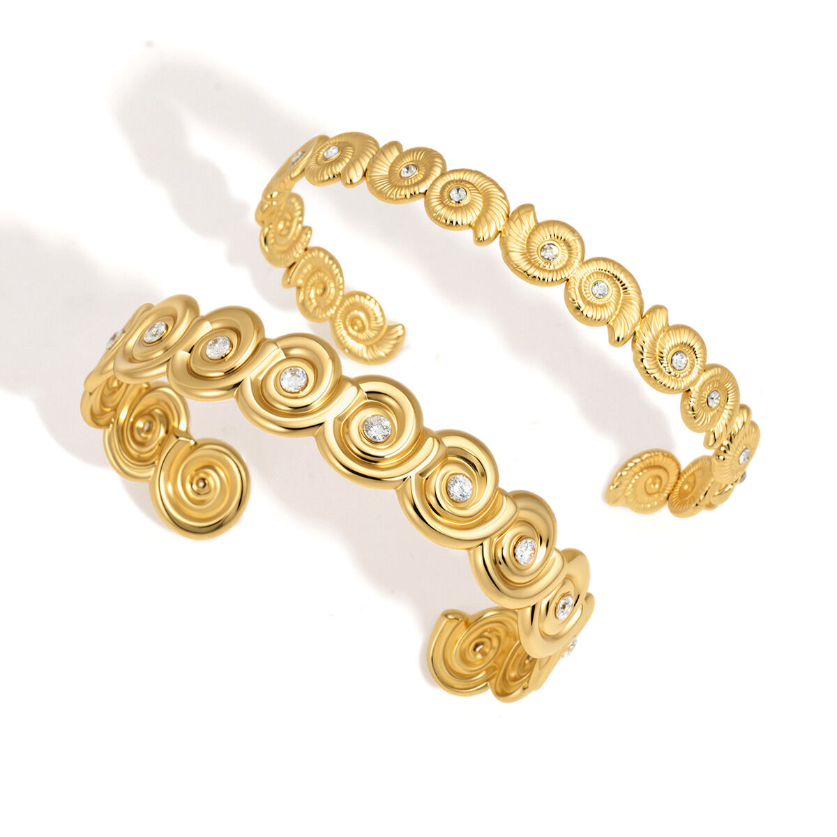 Luxurious Series Cute Patchwork Thread Stainless Steel Waterproof Gold Color Women's Cuff Bracelets h5 Picture4