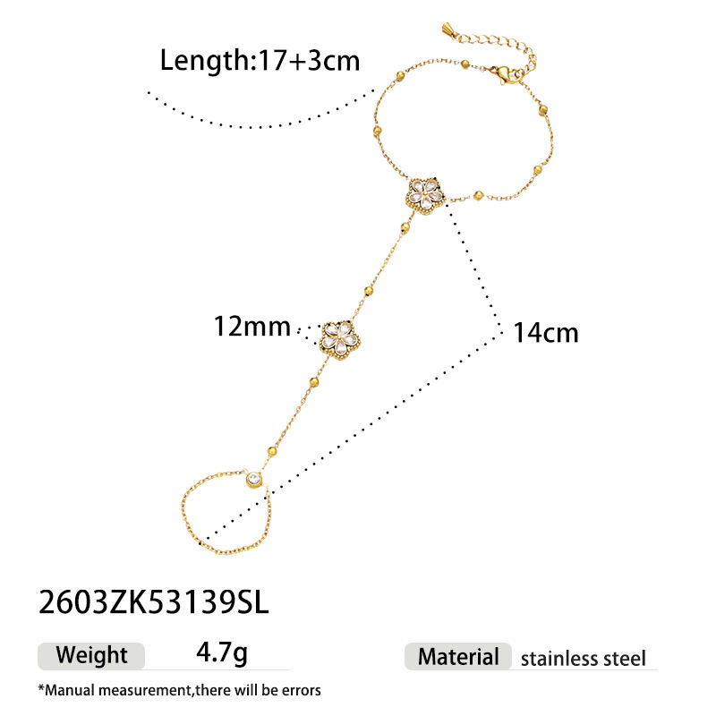 Elegant Flower Stainless Steel Waterproof Gold Color Zircon Women's Hand Chain 