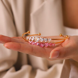 Simple Series Daily Heart Ellipse Shape Stainless Steel Waterproof Gold Color Zircon Women's Bangles h5 Picture3