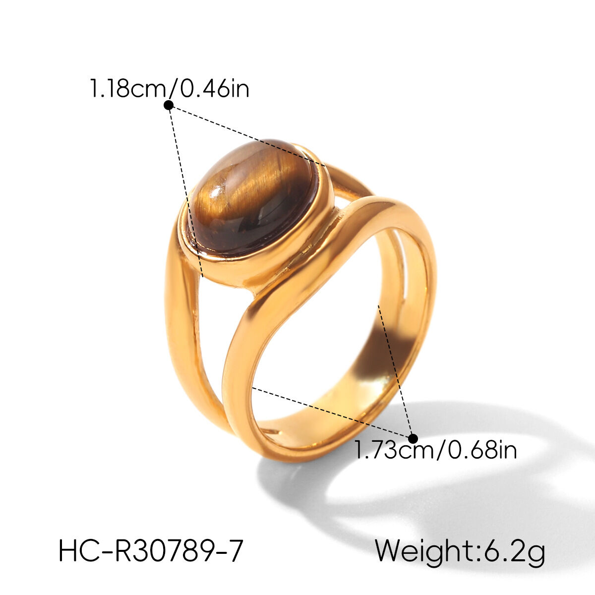 Simple Series Daily Circle Stainless Steel Waterproof   Gold Color  Natural Stone Women's Gemstone Rings Picture2