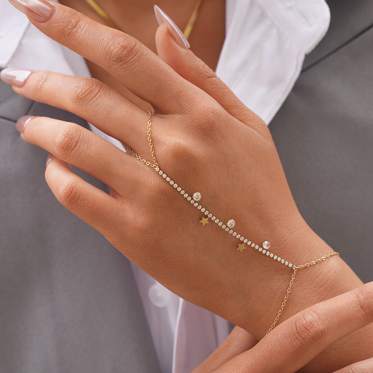 Simple Series Daily Irregular Shape Stainless Steel Waterproof   Gold Color  Zircon Women's Hand Chain h5 Picture2