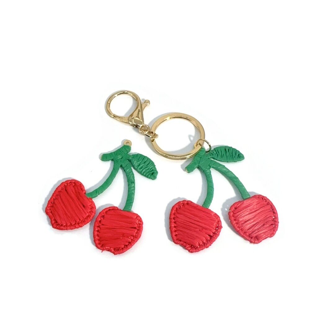 Simple Series Cute Cherry Raffia Keychain Bag Charms