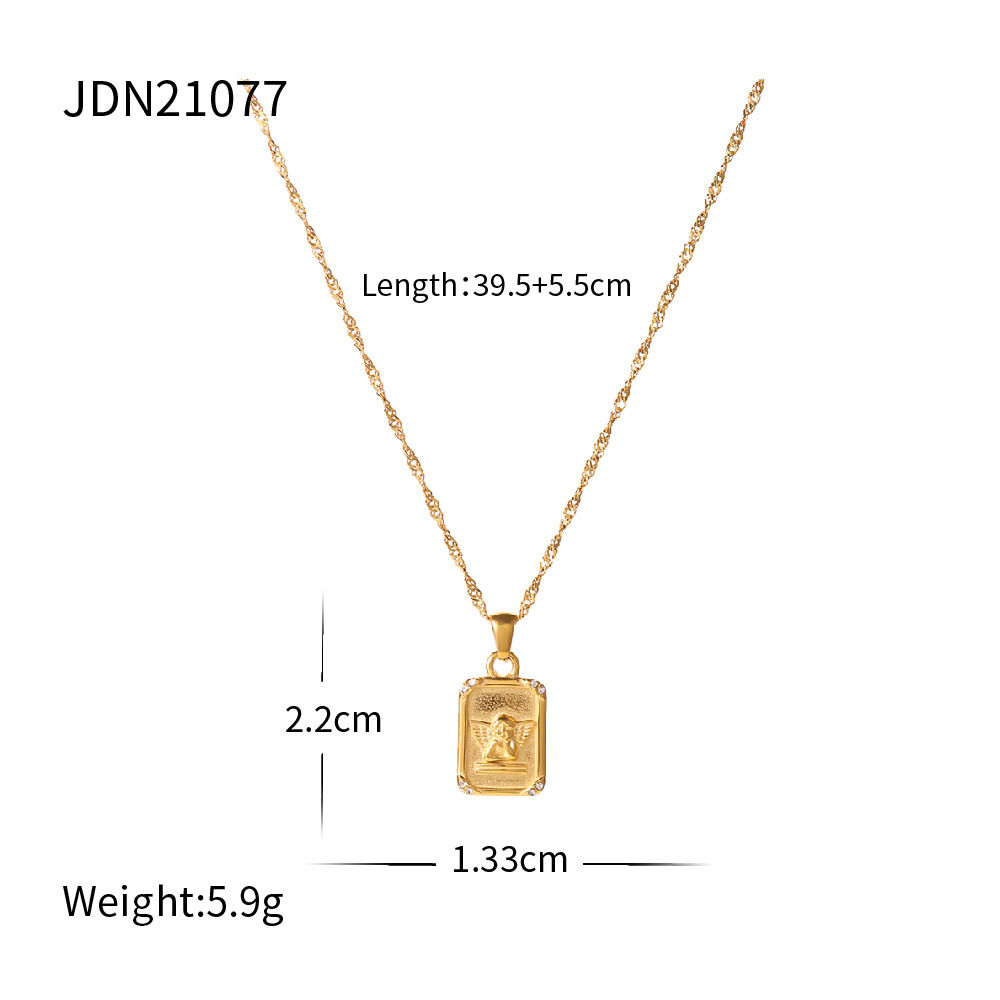 Simple Series Retro Angel Stainless Steel Waterproof Gold Color Women's Pendant Necklaces