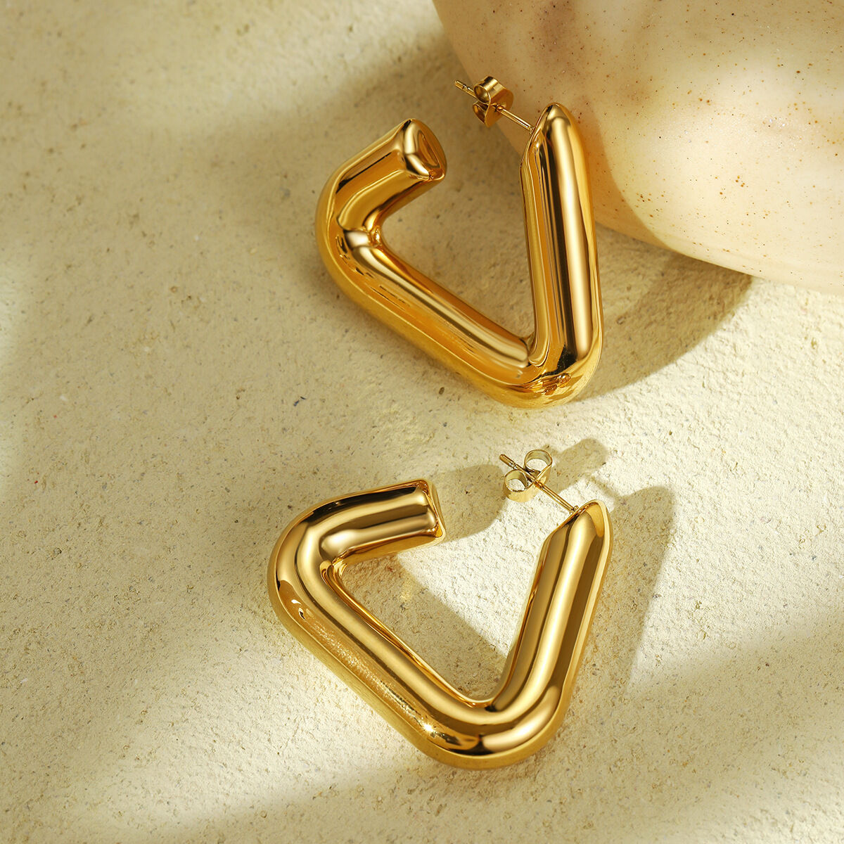 Simple  Daily Triangle Rectangle Stainless Steel Waterproof   Gold Color  Women's Drop Earrings 2