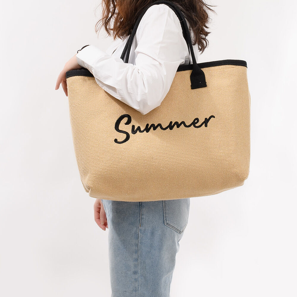 Minimalist Style Embroidered Letter Mixed Color Canvas Women's Tote Bag 2