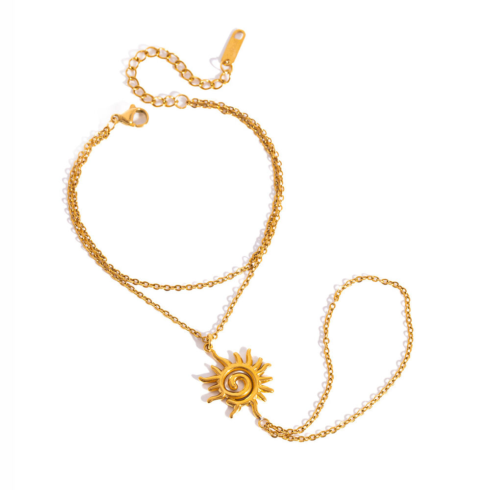 Retro Sun Edelstahl wasserdichte goldfarbene Damen-Handkette h5Bild5