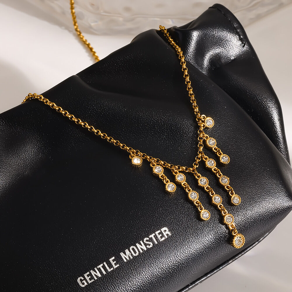 Luxurious Patchwork Geometric Shape Stainless Steel Waterproof Gold Color Zircon Women's Pendant Necklaces h5Picture2