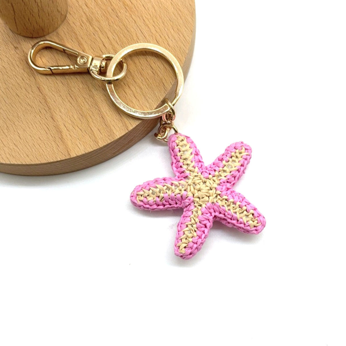 Romantic Series Vacation Oceanic Style Mixed Color Woven Starfish Raffia Bag Charms Keychain