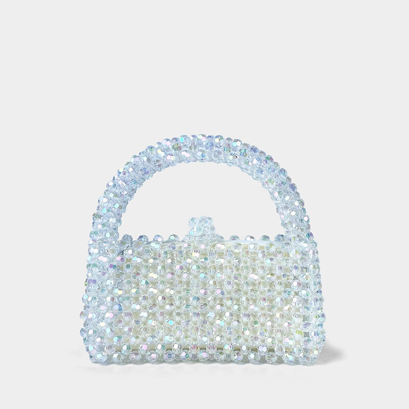 Bolso cuadrado para mujer de acrílico con cuentas transparentes de color liso estilo Y2K y diseño calado.