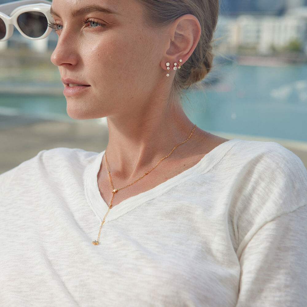 Simple Circle Stainless Steel Waterproof Gold Color Zircon Women's Earring Sets h5Picture2