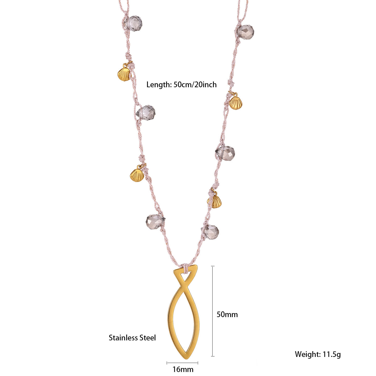 Romantic Sweet Oceanic Style Fish Stainless Steel Waterproof   Gold Color  Women's Braided Necklaces 