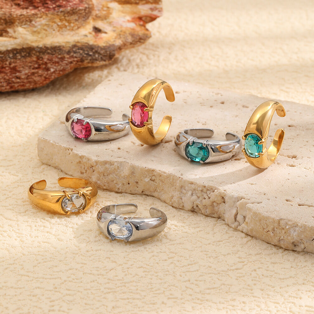 Luxurious Series Elegant Circle Stainless Steel Waterproof   Gold Color  Women's Gemstone Rings Picture3
