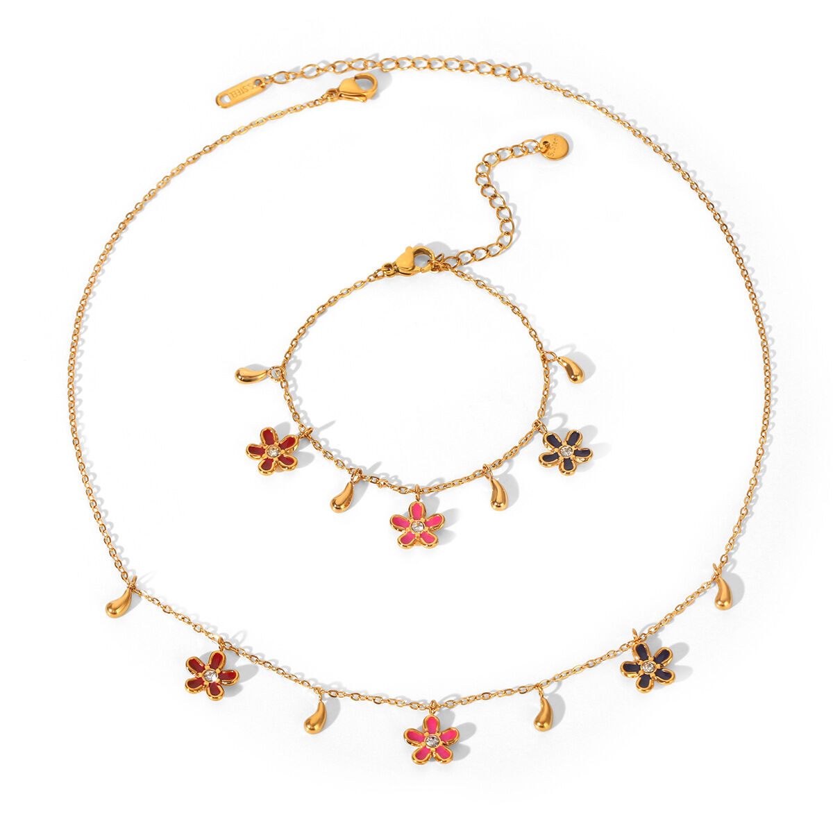 Tägliche Blumen-Anhänger-Halskette aus Edelstahl, wasserdicht, goldfarben, mit Zirkonia h5Bild6