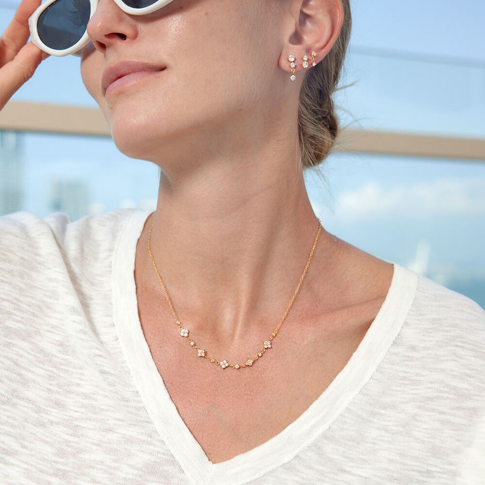Elegant Flower Stainless Steel Waterproof Gold Color Zircon Women's Pendant Necklaces h5Picture3
