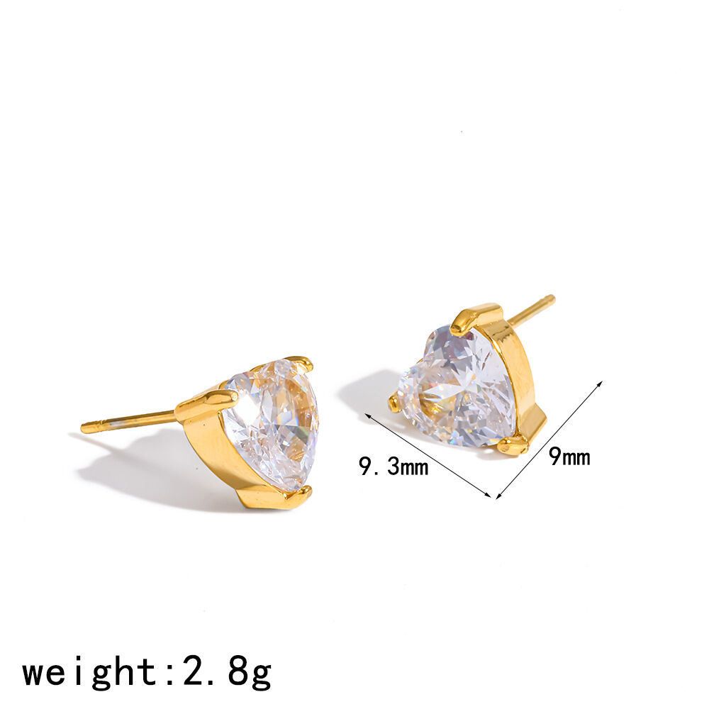 Simple Geometric Shape Stainless Steel Waterproof Gold Color Rhinestone Women's Stud Earrings