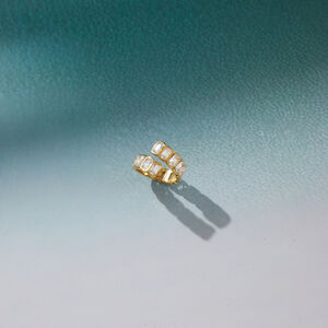 Luxurious Rectangle Stainless Steel Waterproof Gold Color Zircon Women's Gemstone Rings h5 Picture4