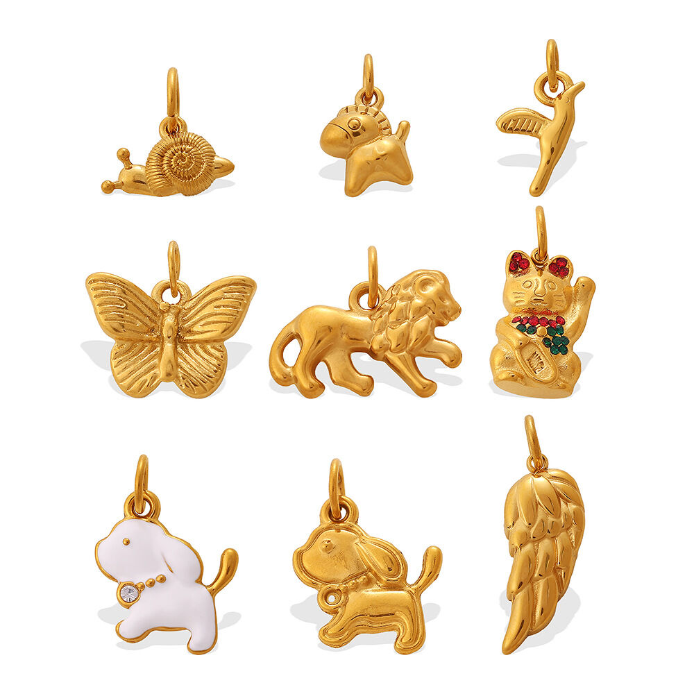 Simple Series Daily Cut Animal Stainless Steel Waterproof   Gold Color  Rhinestone Women's Pendants Picture4