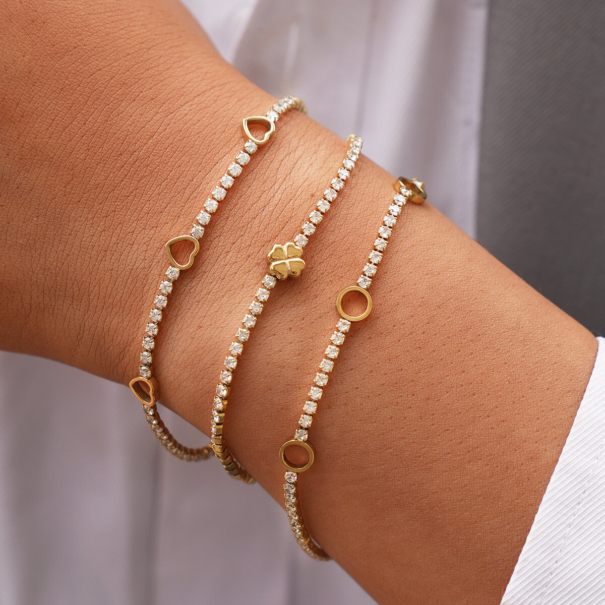 Luxury Flower Heart Circle Stainless Steel Waterproof   Gold Color  Women's Chain Bracelets h5 Picture4