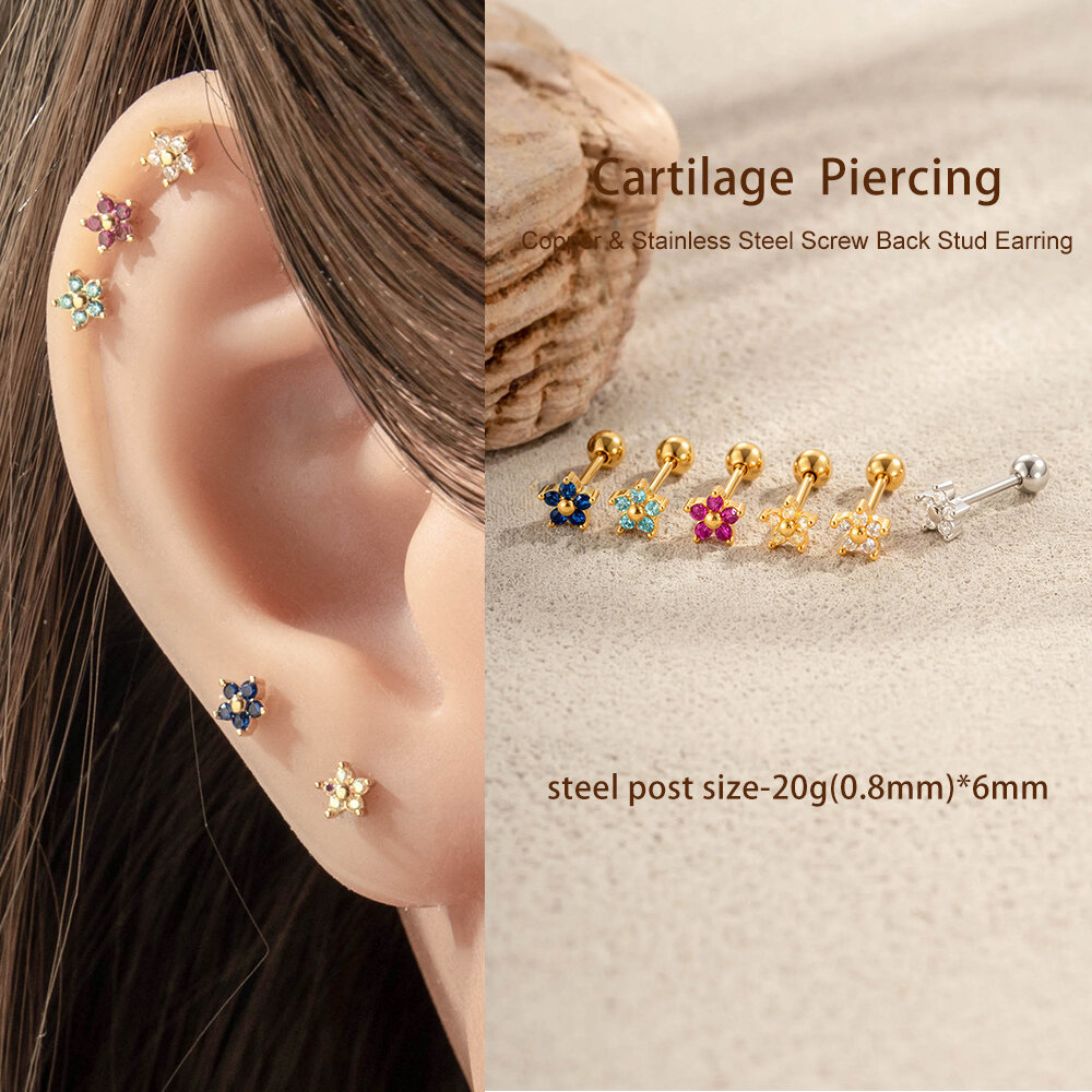 Simple Flower Copper   Gold Color  Zircon Women's Piercing Earrings Picture5