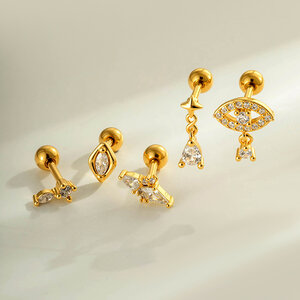 Boucles d'oreilles piercing pour femme, forme géométrique simple, couleur cuivre doré, zircon. h5 Image5