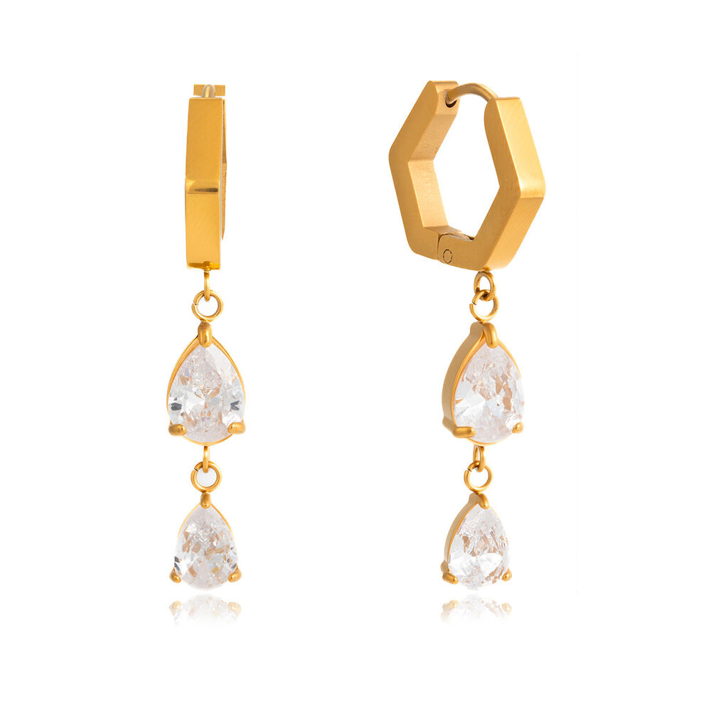 Simple Droplet Stainless Steel Waterproof Gold Color Zircon Women's Drop Earrings Picture6
