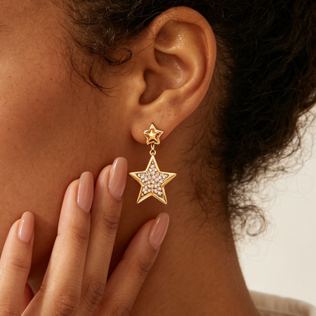 Simple Series Daily Star Stainless Steel Waterproof   Gold Color  Women's Stud Earrings