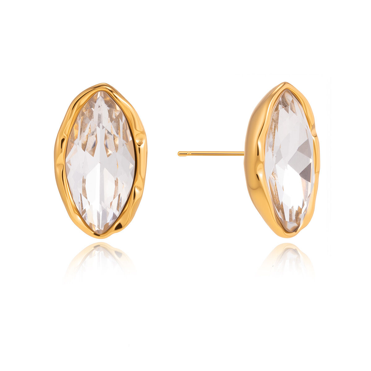 Orecchini a perno da donna semplici, a forma di ellisse, in acciaio inossidabile color oro impermeabile con zirconi. Immagine6