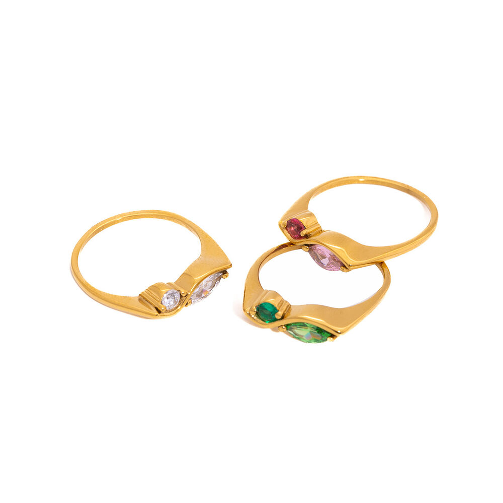 Simple Droplet Stainless Steel Waterproof Gold Color Zircon Women's Gemstone Rings Picture5