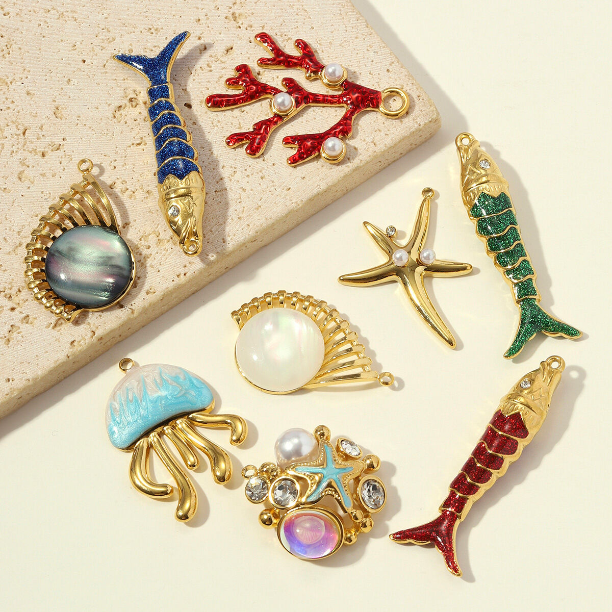 Luxurious  Diy Oceanic Style Shell Fish Coral Stainless Steel Waterproof   Gold Color  Women's Pendants h5 Picture2