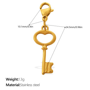 Simple Diy Daily Key Lock Stainless Steel Waterproof Gold Color Rhinestone Pendants h5 Picture2