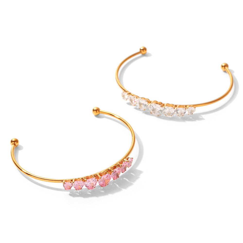 Simple Series Daily Heart Ellipse Shape Stainless Steel Waterproof Gold Color Zircon Women's Bangles Picture6