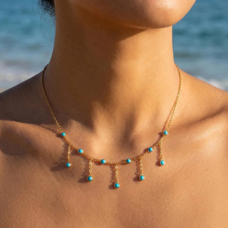Ethnic Bohemian Tassel Geometric Shape Stainless Steel Waterproof Gold Color Women's Pendant Necklaces