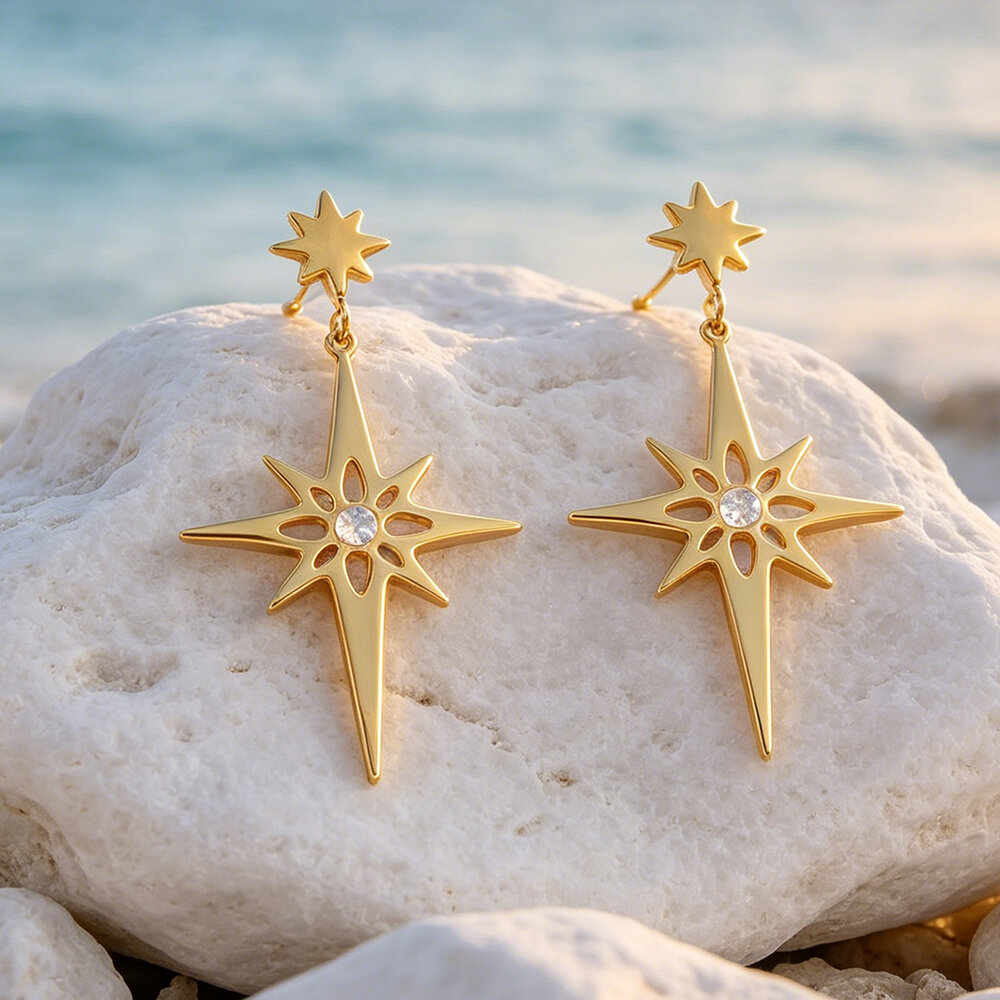 Simple Series Daily Star Stainless Steel Waterproof Gold Color Women's Stud Earrings h5Picture2