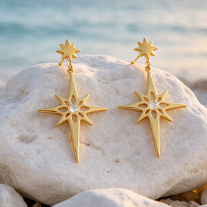 Simple Series Daily Star Stainless Steel Waterproof Gold Color Women's Stud Earrings h5 Picture2