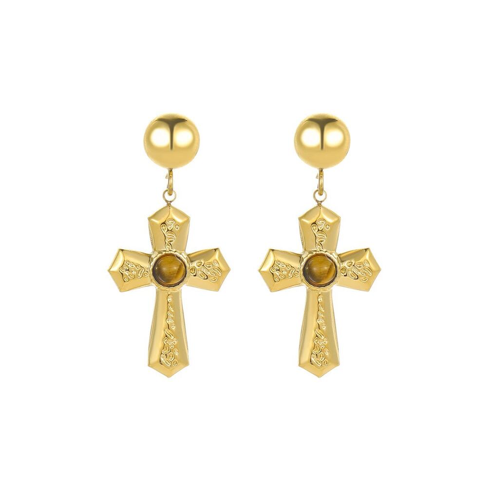 Simple Series Daily Cross Stainless Steel Waterproof Gold Color Women's Drop Earrings Picture5