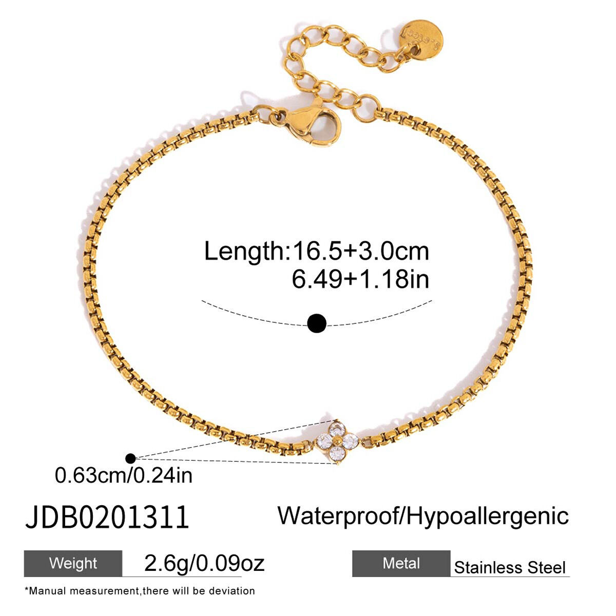 Simple Series Daily Chain Edelstahl wasserdicht goldfarbene Zirkonia-Damenarmbänder 