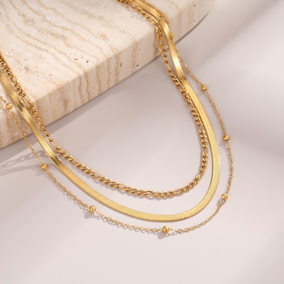 Simple  Daily Irregular Shape Chain Stainless Steel Waterproof   Gold Color  Beaded Necklaces Picture3