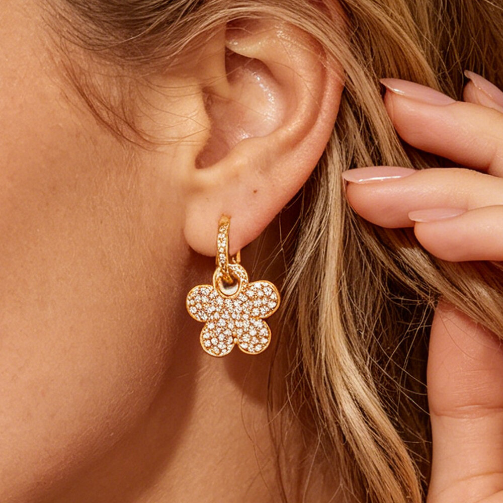Simple Series Daily Flower Stainless Steel Waterproof Gold Color Women's Hoop Earrings Picture4