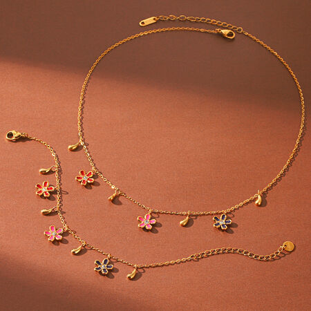 Daily Flower Stainless Steel Waterproof Gold Color Zircon Women's Pendant Necklaces 2