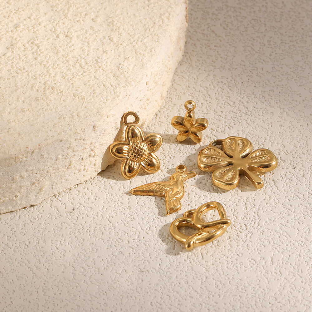 Flower Stainless Steel Waterproof Gold Color DIY Pendants 2